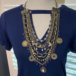 Express Layered Gold/Navy Grecian Necklace